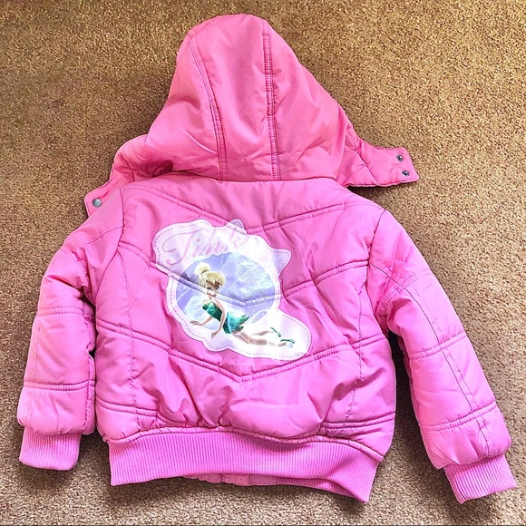 Disney Pink Tinker bell Hooded Puffer Jacket - Picture 3 of 8